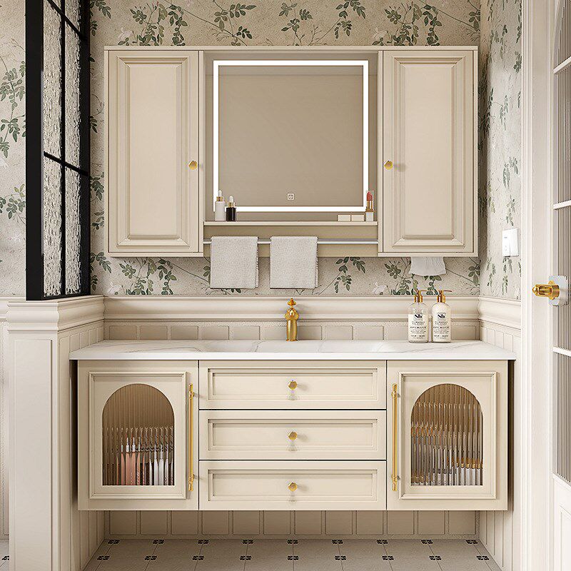 法式奶油风浴室柜岩板一体艺术盆洗手洗脸盆毛巾杆镜柜,淘宝优惠券,粉丝福利购,淘宝优惠卷