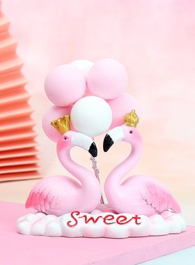 一路平安鹿汽车车载告白气球装饰火烈鸟树脂摆件蛋糕家居客厅摆件