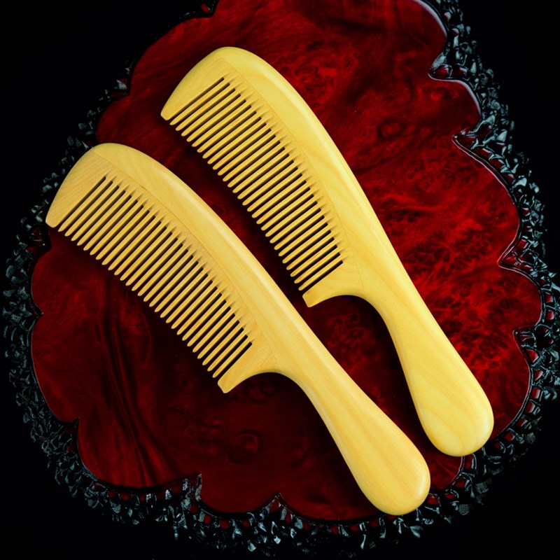 郎府小叶黄杨木梳子修身长柄款细齿梳顺发造型梳礼品梳男女家用梳 - 图0