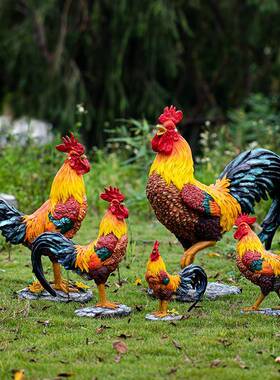 公鸡摆件树脂户外装饰落地花园动物模型仿真母鸡防水庭院造景摆设