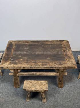 民俗老物件农村小地桌炕桌实木喝茶桌板凳茶桌古董复古装饰摆件