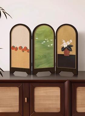 新中式绿色飞鸟屏风桌面摆件玄关柜茶桌家居装饰品客厅摆画礼品