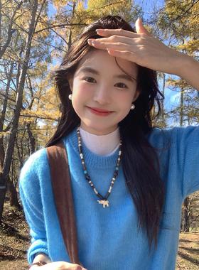 【我的脸很圆】小众设计覆古串珠毛衣炼项炼木质串珠陶瓷大象吊装