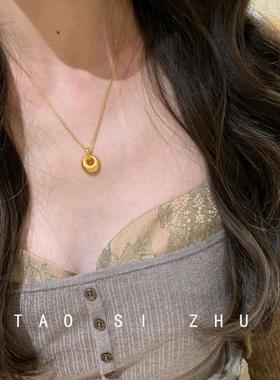 如蝶在野 暴富缎面拉丝金驼驼吊坠项炼女高级感秋冬毛衣炼锁骨炼