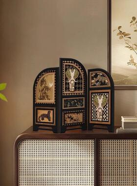 中古风小屏风桌面摆件客厅边柜电视柜创意家居装饰品中式玄关摆画