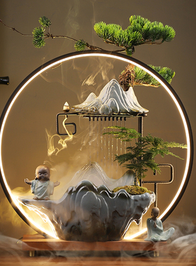 创意招财流水客厅陶瓷循环水喷泉办公室实木桌摆乔迁业礼品