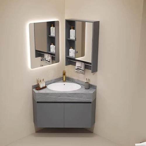 定制三角洗手盆转角小户型墙角岩板浴室柜卫生间洗手洗漱盆柜组合 - 图2