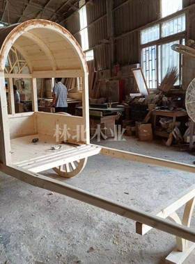 复古马车摆件实木仿古马车创意景区景观古代战车明清古典马车定制