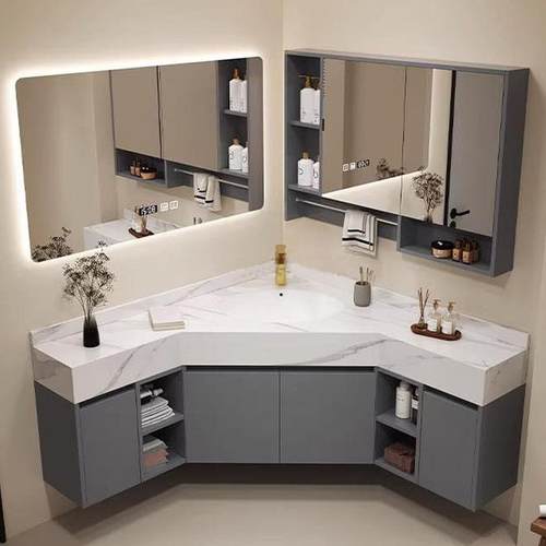 定制三角洗手盆转角小户型墙角岩板浴室柜卫生间洗手洗漱盆柜组合 - 图1