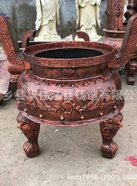 厂家直销寺庙香炉供应三足插香香炉铸铁大型圆形平口香炉