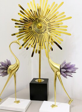 天然紫水晶仙鹤摆件水晶天鹅客厅玄关电视柜黄铜仙鹤软装饰品摆件