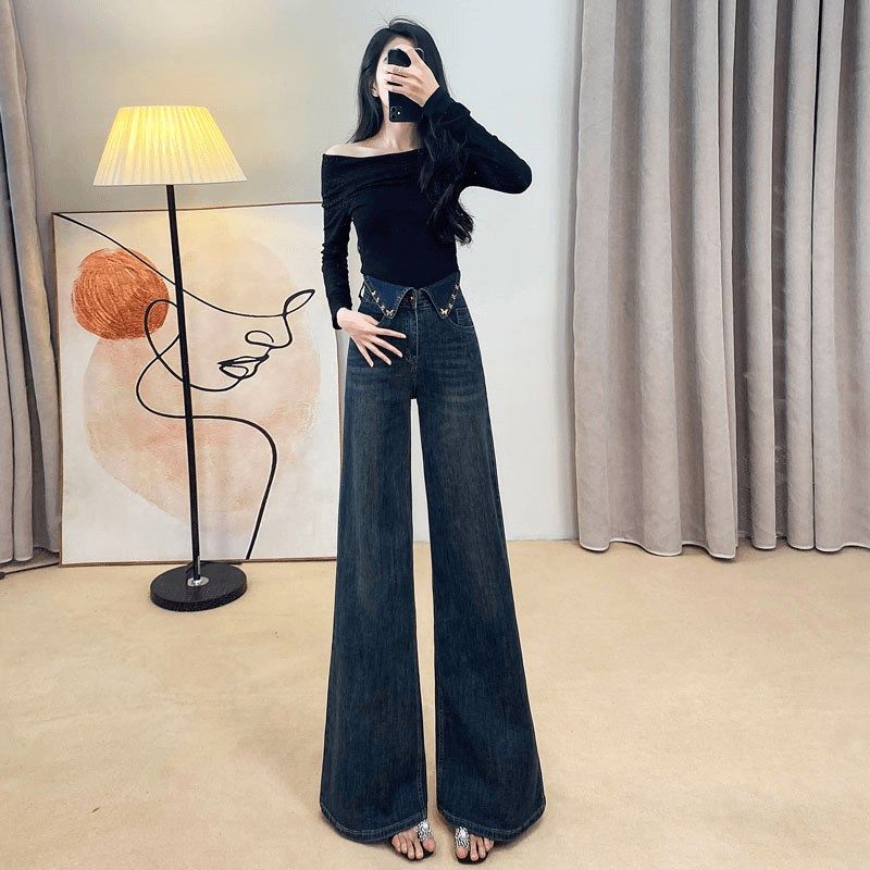 复古高腰阔腿裤牛仔裤女2025秋季新款设计感宽松直筒显瘦时尚潮,淘宝优惠券,粉丝福利购,淘宝优惠卷