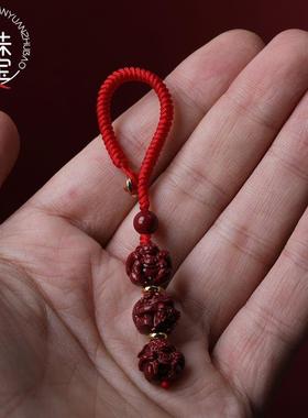 2025蛇朱砂生肖三合六合挂件本命年属龙虎猪猴吉祥钥匙扣手机吊坠