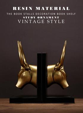 创意简欧金色牛头书立书靠书夹树脂书档家居饰品室内书房装饰摆件