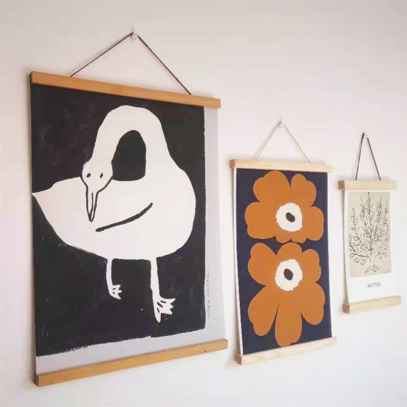 简约北欧风懒人创意实木磁铁挂轴挂画海报夹油画画芯磁力相框定制,淘宝优惠券,粉丝福利购,淘宝优惠卷