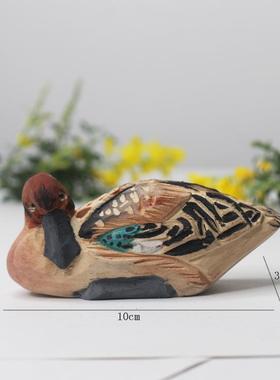 木雕动物摆件手绘实木雕刻绿头鸭子桌面装饰品家居饰品生日礼物