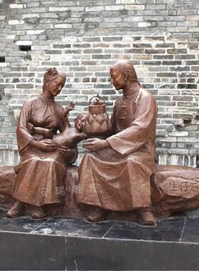 玻璃钢仿铜农耕人物 铸铜传统民俗做生意古代人物摆放户外商业街