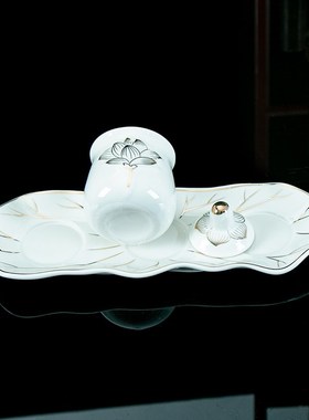 陶瓷浮雕三连杯佛前供水杯供财神观音莲花供杯供奉圣水杯净水杯