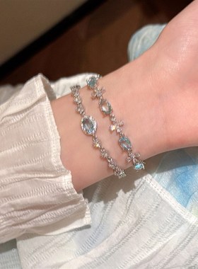 清冷感~爆闪精致高级感椭圆花朵手錬女款韩系高颜值绝美仙气手饰