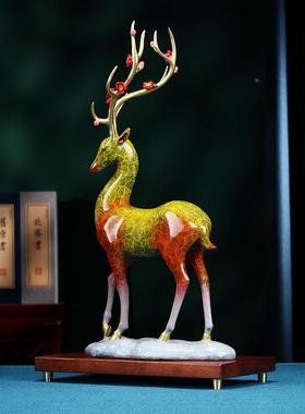 铜T1050长欣祥铜九色鹿梅花鹿摆件家装饰品客厅玄关公办室开业居