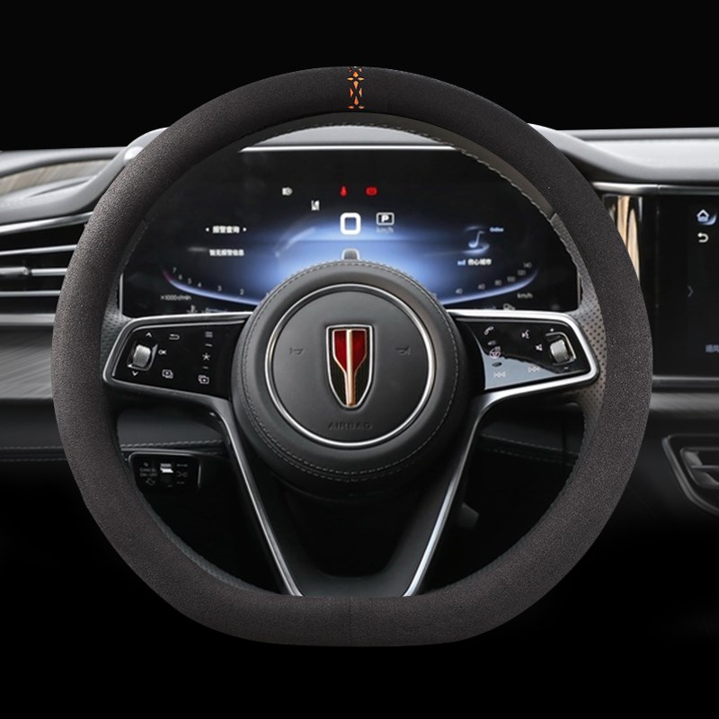方向盘套适用红旗H5 HS5 HS3 EH7 H6 H9 E-QM5翻毛皮把套四季通用 - 图0