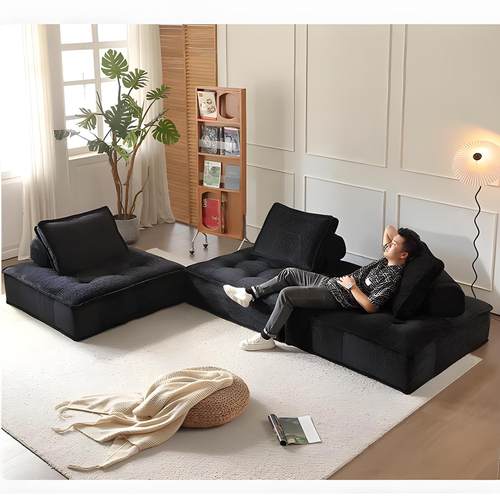 意式皮埃蒙特豆腐块黑色雪尼尔布艺单人直排模块自由组合方块沙发 - 图3