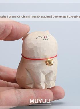 手工木雕银渐层丨小猫咪桌面摆件创意装饰品女七夕教师节生日礼物