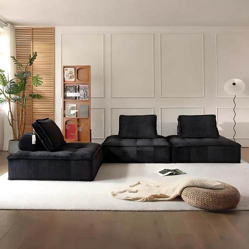 意式皮埃蒙特豆腐块黑色雪尼尔布艺单人直排模块自由组合方块沙发 - 图0