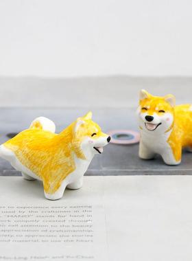 祈福柴犬陶瓷摆件创意装饰品可爱小狗公仔办公室桌面工位摆设礼物