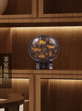 铜盘摆件实心纯铜五牛神图铜盘子碟子十二生肖圆盘家居风水装饰品