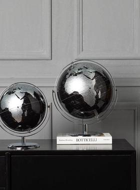 现代轻奢金银黑色地球仪摆件简约样板间书房客厅玄关办公室装饰品