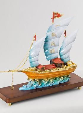 一帆风顺帆船铜工艺品领导老板高档办公室摆件装饰品招财开业礼物