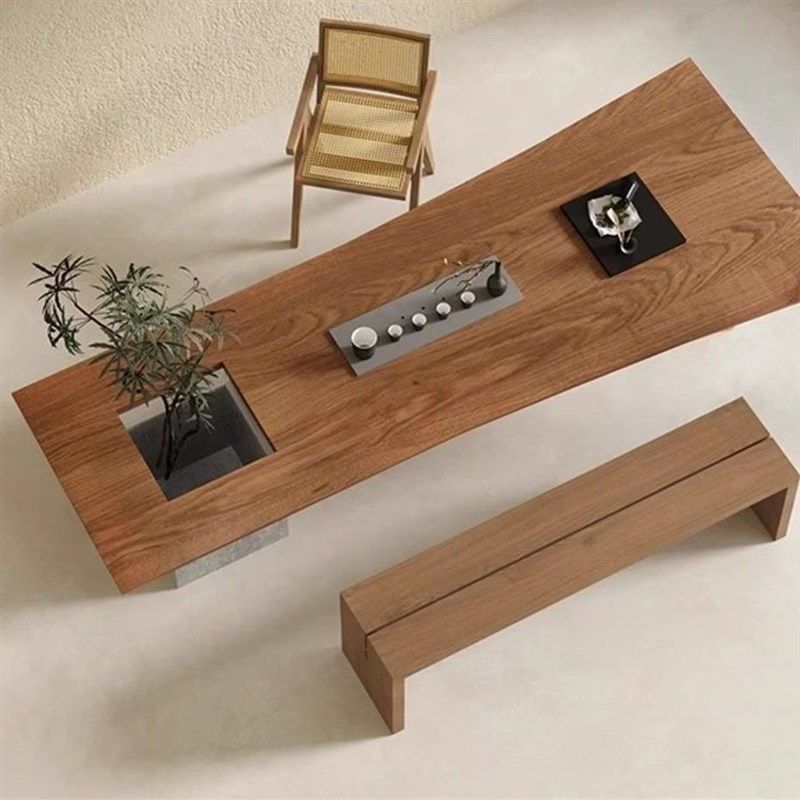 侘寂风客厅实木茶桌椅创意茶台茶几办公室大板会客桌,淘宝优惠券,粉丝福利购,淘宝优惠卷