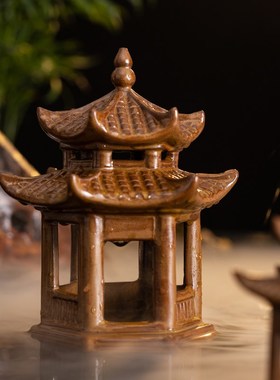 六角凉亭茶宠精品高档陶瓷家居茶玩茶桌茶台装饰茶具