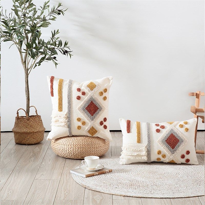 摩洛哥风情彩圈绒刺绣抱枕簇绒流苏靠样板房腰枕客厅靠垫枕,淘宝优惠券,粉丝福利购,淘宝优惠卷