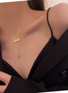 2025新款高级感圆盘流苏钛钢项链