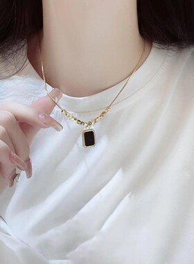 2025新款轻奢潮简约黑色方块项链
