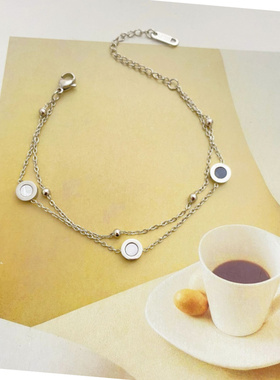 通体钛钢黑白双面罗马手链