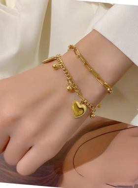 钛钢双层双爱心转运珠手链女款