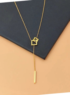 金色轻奢几何正方形钛钢锁骨链