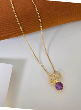 轻奢金色爱心蝴蝶钛钢锁骨链