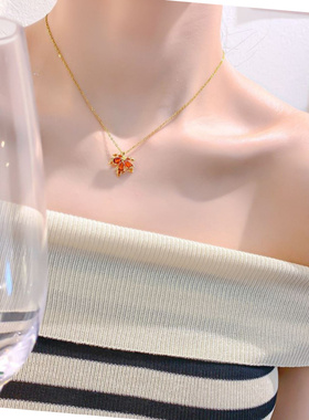 气质冷淡风日韩新款红色枫叶项链