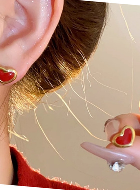 新款气质冷淡风红色爱心钛钢项链