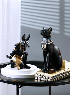 创意轻奢树脂红酒架斜放埃及阿努比斯狗神猫神红酒架摆件酒柜装饰