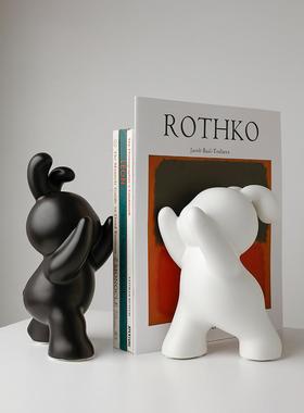 懒地创意兔子书挡摆件酒柜客厅玄关书柜陶瓷桌面可爱书立装饰摆件