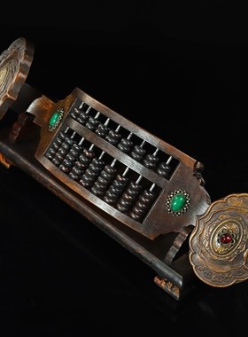 古玩收藏实木梨木镶多宝如意算盘时来运转玉算盘精打细算