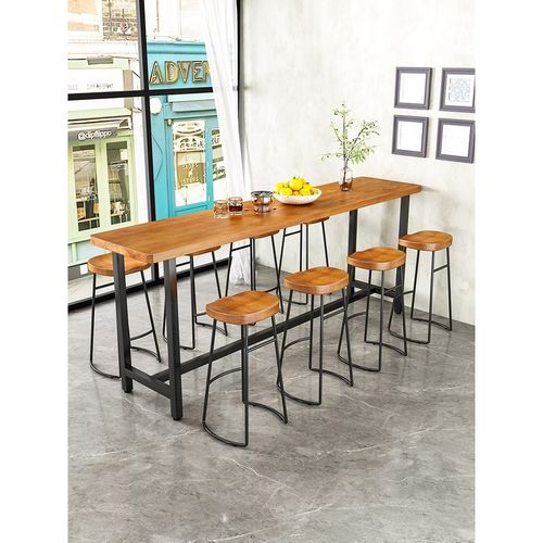 桌椅铁复古实木高脚吧台艺休闲奶茶店酒吧吧桌凳靠墙吧台长桌椅 - 图2