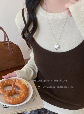 韩系银色拉丝爱心长款吊坠项炼女简约高级感百搭颈炼毛衣炼配饰