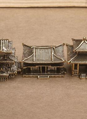 黄铜客栈造景小摆件假山奇石水陆鱼缸庭院盆景书房古建筑古楼模型