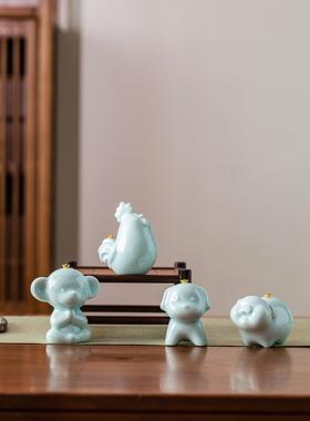 景德镇十二生肖陶瓷小猪摆件玄关置物架桌面茶室开业礼品生日礼物